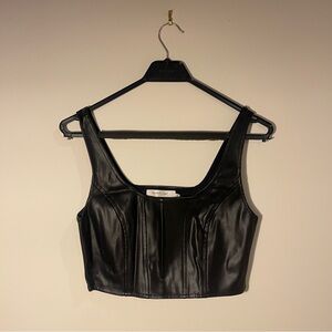 Black Faux Leather Cropped Tank